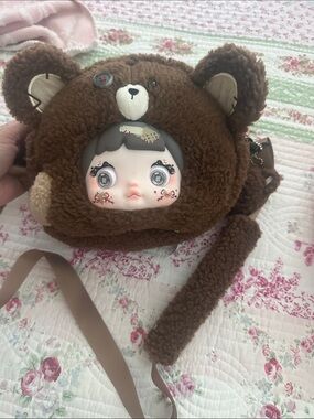Plush Brown Bear Crossbody Bag with Doll Face Nommi